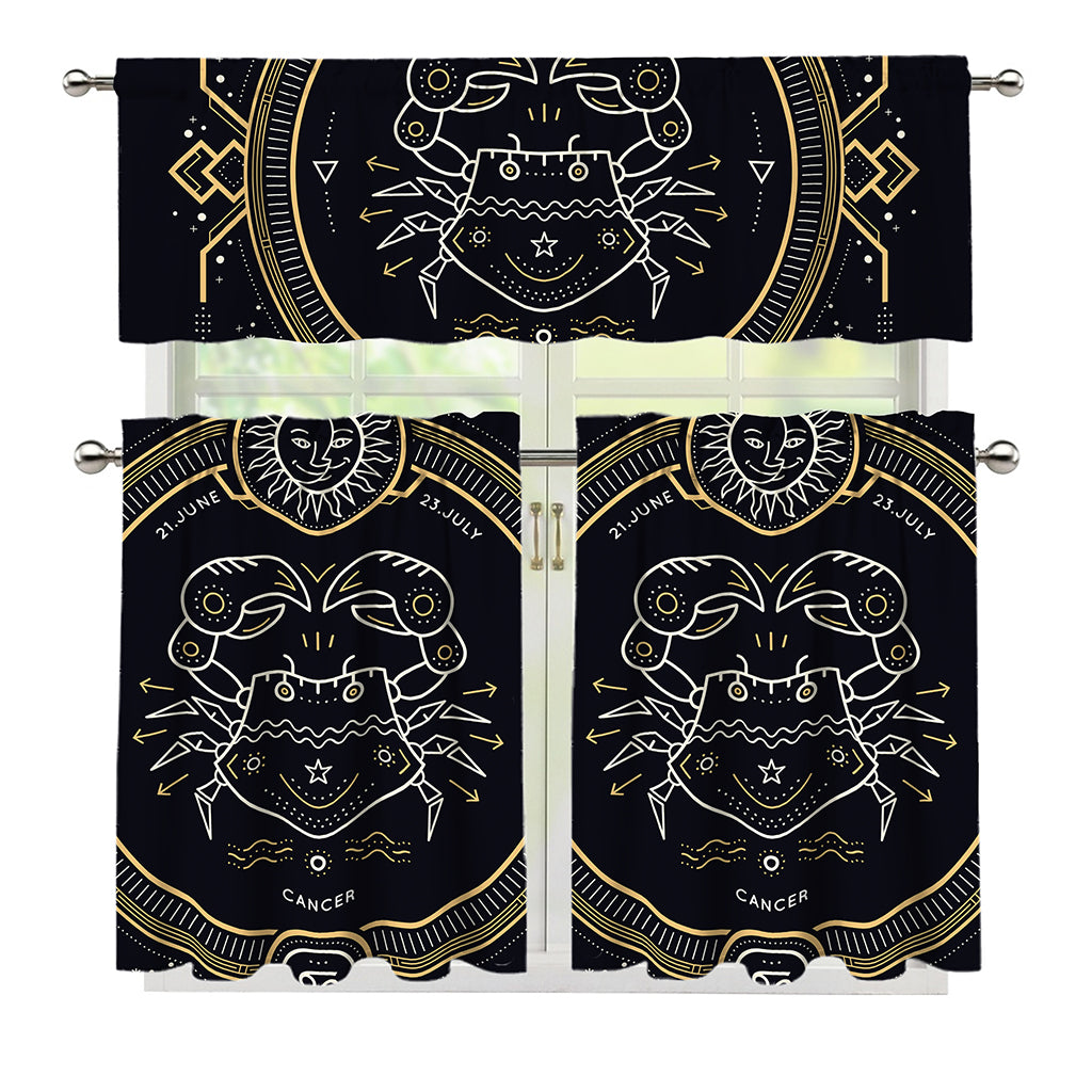 Vintage Cancer Zodiac Sign Print 3 Piece Kitchen Curtains