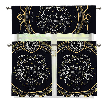 Vintage Cancer Zodiac Sign Print 3 Piece Kitchen Curtains