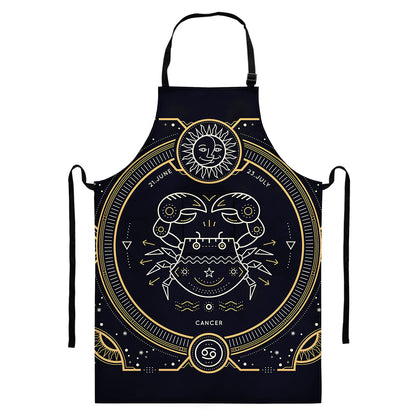 Vintage Cancer Zodiac Sign Print Bib Apron With Pocket