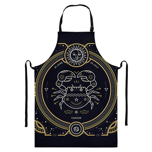 Vintage Cancer Zodiac Sign Print Bib Apron With Pocket
