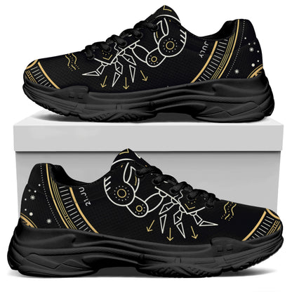Vintage Cancer Zodiac Sign Print Black Chunky Shoes