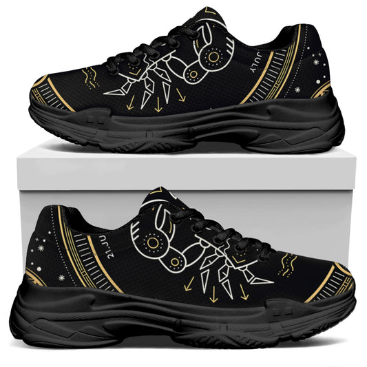 Vintage Cancer Zodiac Sign Print Black Chunky Shoes
