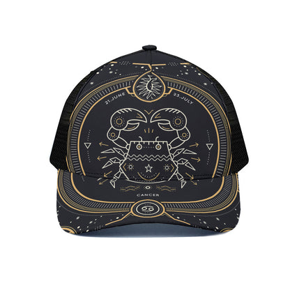 Vintage Cancer Zodiac Sign Print Black Mesh Trucker Cap