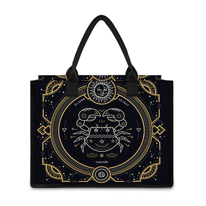 Vintage Cancer Zodiac Sign Print Canvas Tote Bag
