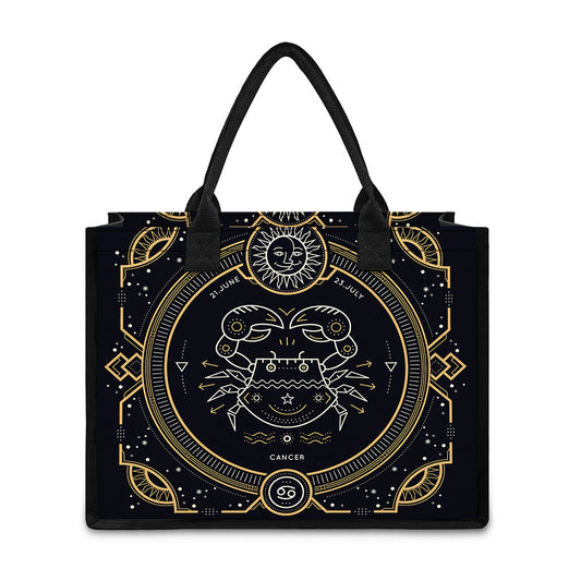 Vintage Cancer Zodiac Sign Print Canvas Tote Bag