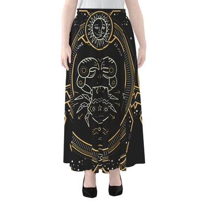 Vintage Cancer Zodiac Sign Print Chiffon Maxi Skirt