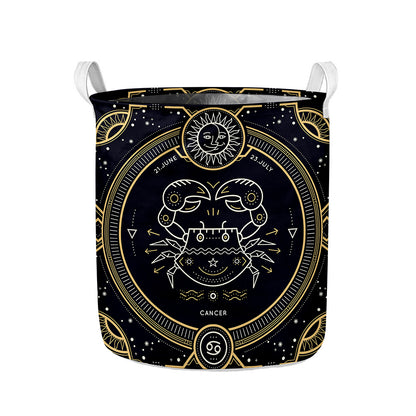 Vintage Cancer Zodiac Sign Print Collapsible Laundry Basket