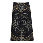 Vintage Cancer Zodiac Sign Print Cotton Front Slit Maxi Skirt