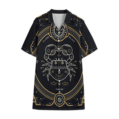 Vintage Cancer Zodiac Sign Print Cotton Hawaiian Shirt