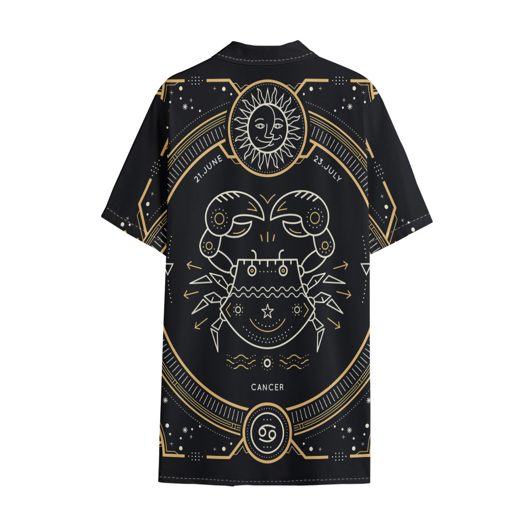 Vintage Cancer Zodiac Sign Print Cotton Hawaiian Shirt