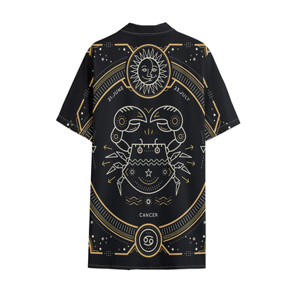 Vintage Cancer Zodiac Sign Print Cotton Hawaiian Shirt