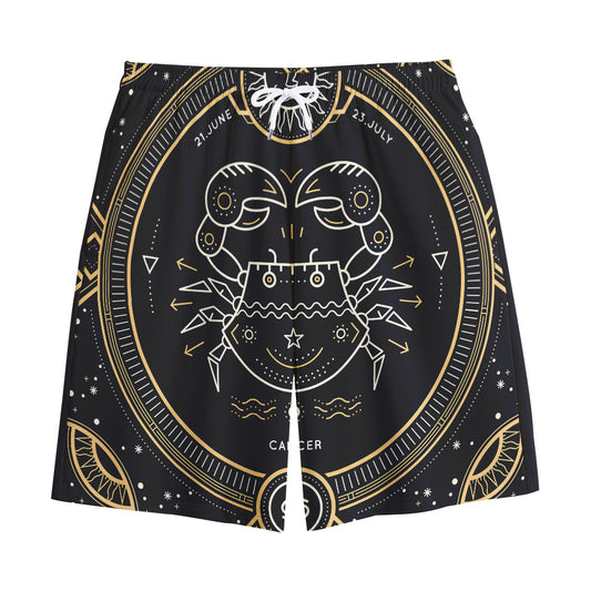 Vintage Cancer Zodiac Sign Print Cotton Shorts