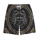 Vintage Cancer Zodiac Sign Print Cotton Shorts