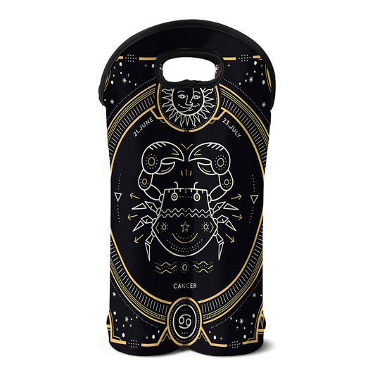 Vintage Cancer Zodiac Sign Print Double Neoprene Wine Tote
