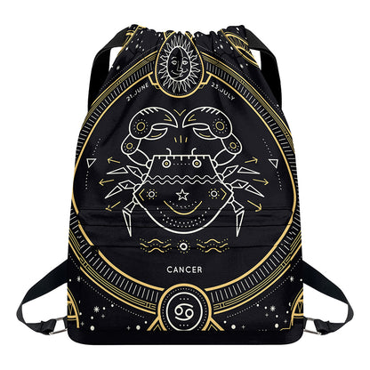 Vintage Cancer Zodiac Sign Print Drawstring Backpack