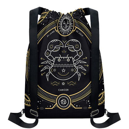 Vintage Cancer Zodiac Sign Print Drawstring Backpack