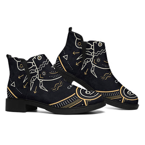 Vintage Cancer Zodiac Sign Print Flat Ankle Boots