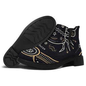 Vintage Cancer Zodiac Sign Print Flat Ankle Boots