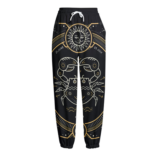 Vintage Cancer Zodiac Sign Print Fleece Lined Knit Pants