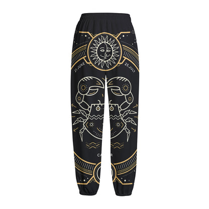 Vintage Cancer Zodiac Sign Print Fleece Lined Knit Pants