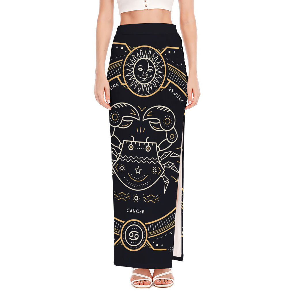 Vintage Cancer Zodiac Sign Print High Slit Maxi Skirt