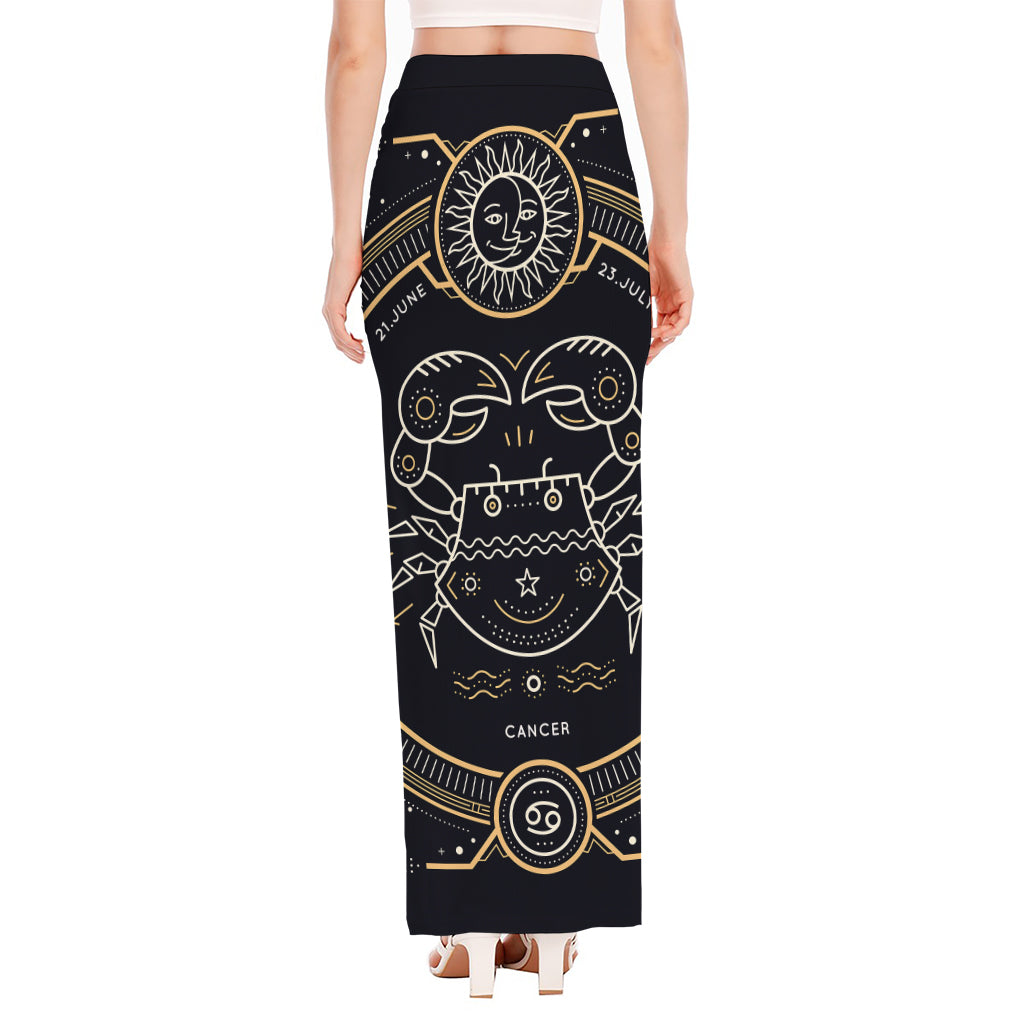 Vintage Cancer Zodiac Sign Print High Slit Maxi Skirt