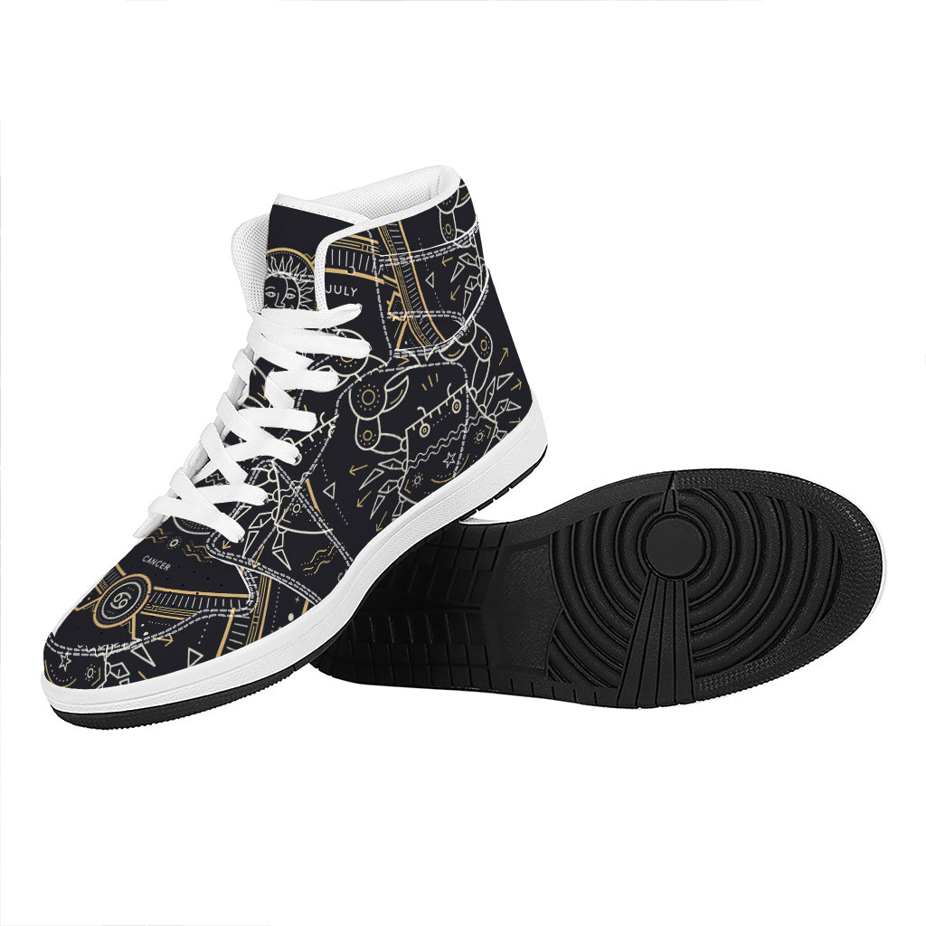 Vintage Cancer Zodiac Sign Print High Top Leather Sneakers