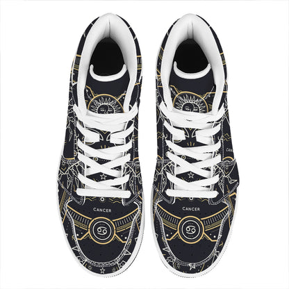 Vintage Cancer Zodiac Sign Print High Top Leather Sneakers