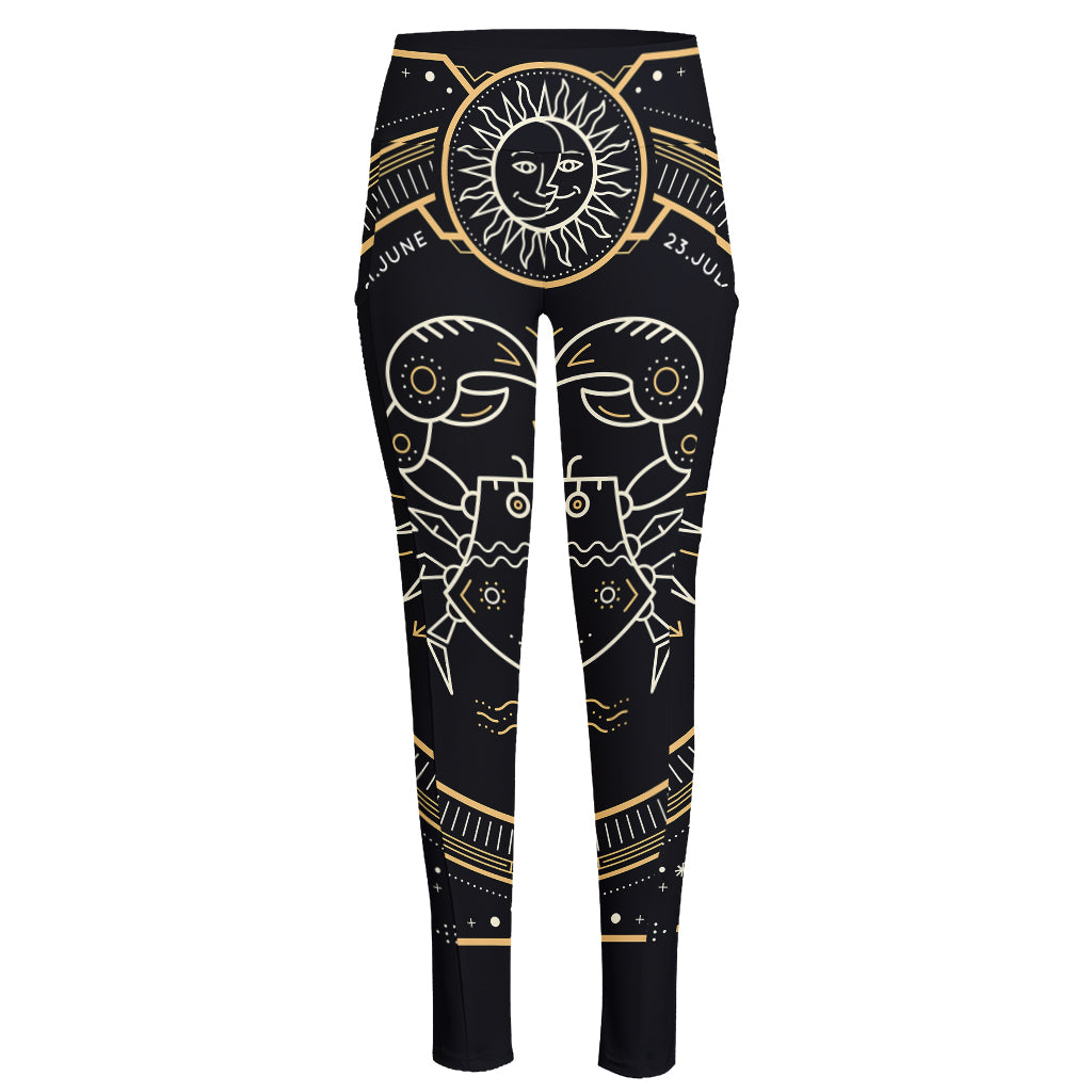 Vintage Cancer Zodiac Sign Print High-Waisted Pocket Leggings