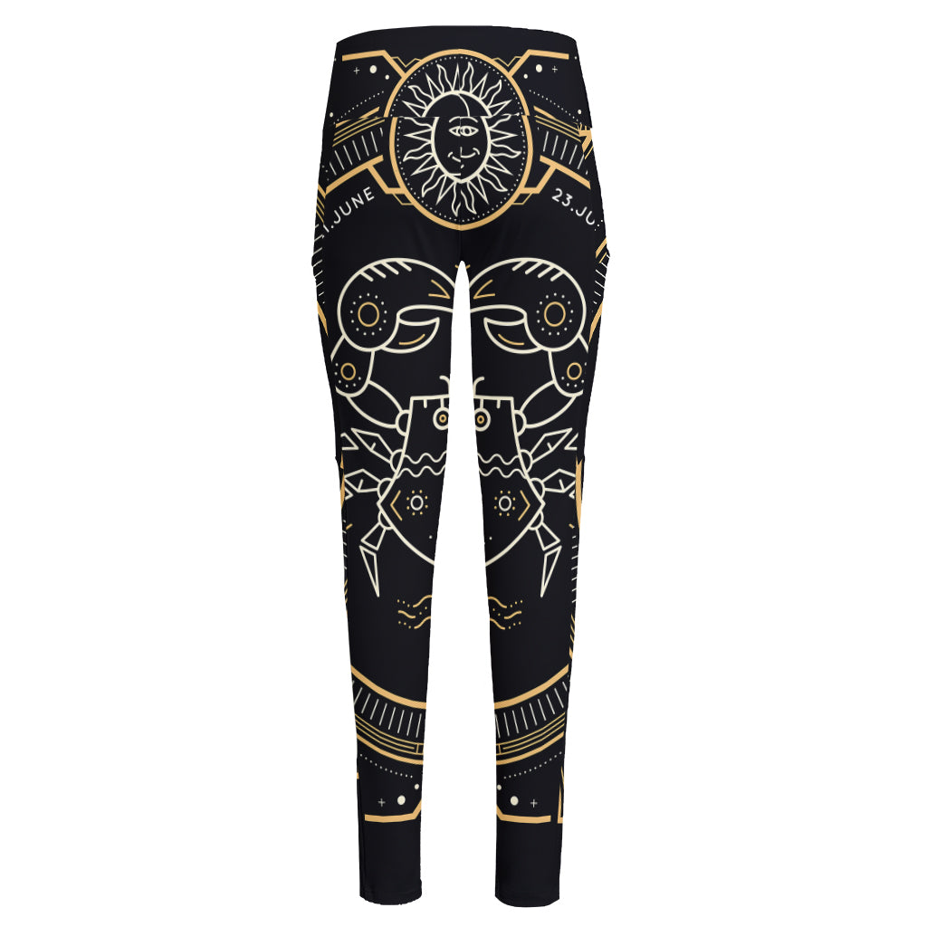 Vintage Cancer Zodiac Sign Print High-Waisted Pocket Leggings