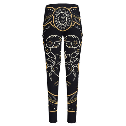 Vintage Cancer Zodiac Sign Print High-Waisted Pocket Leggings