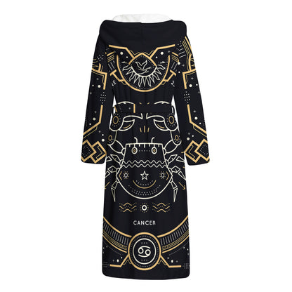 Vintage Cancer Zodiac Sign Print Hooded Bathrobe