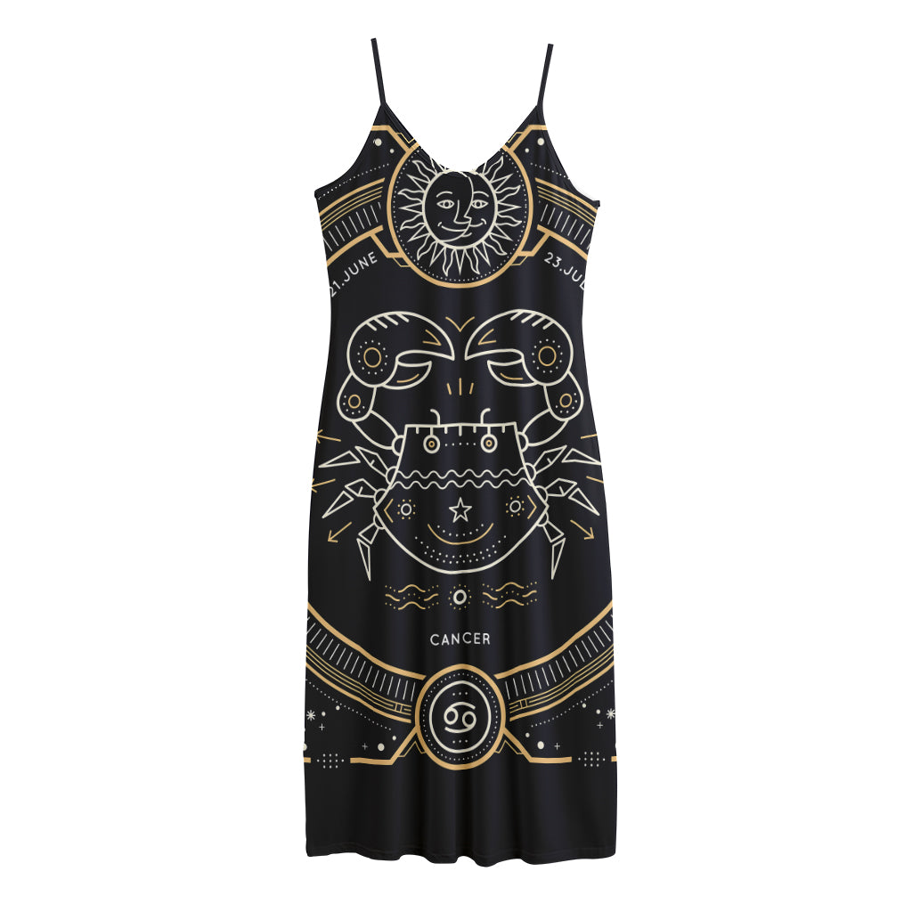 Vintage Cancer Zodiac Sign Print Jersey Midi Cami Dress