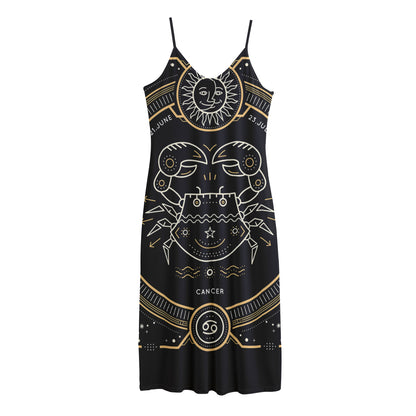 Vintage Cancer Zodiac Sign Print Jersey Midi Cami Dress