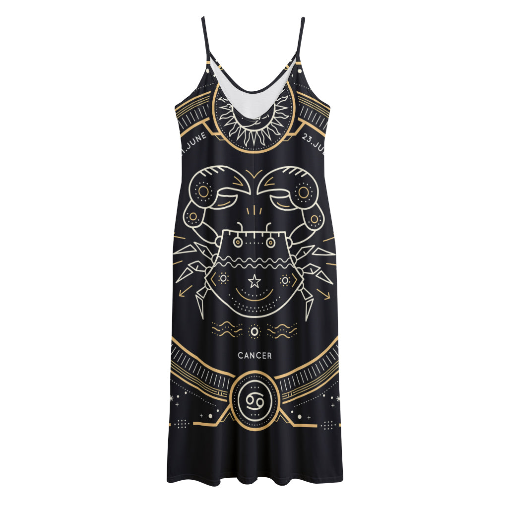 Vintage Cancer Zodiac Sign Print Jersey Midi Cami Dress