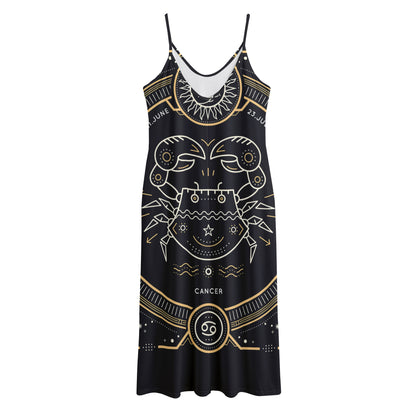 Vintage Cancer Zodiac Sign Print Jersey Midi Cami Dress