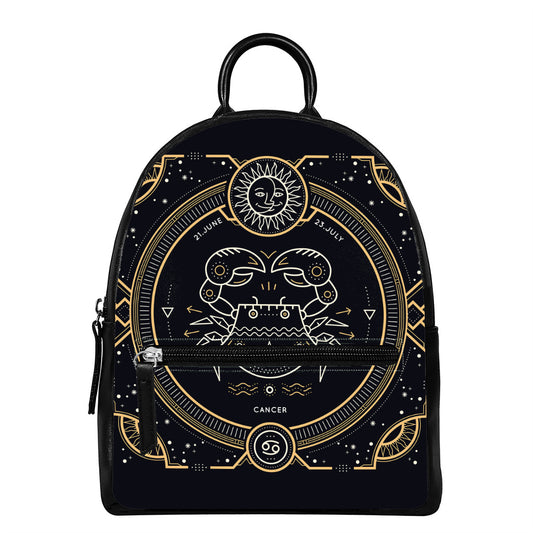 Vintage Cancer Zodiac Sign Print Leather Backpack