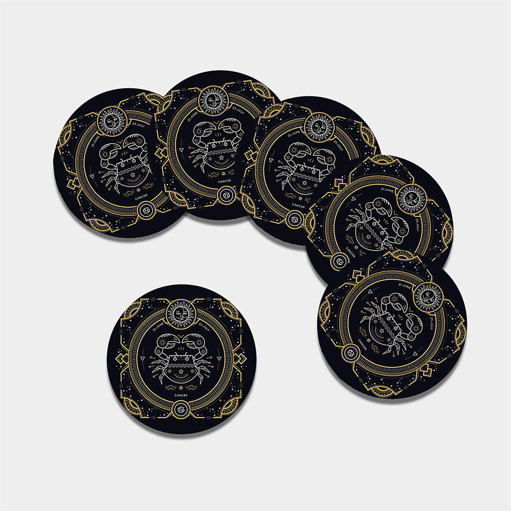 Vintage Cancer Zodiac Sign Print Leather Coaster Set