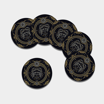 Vintage Cancer Zodiac Sign Print Leather Coaster Set