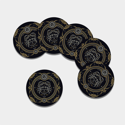 Vintage Cancer Zodiac Sign Print Leather Coaster Set