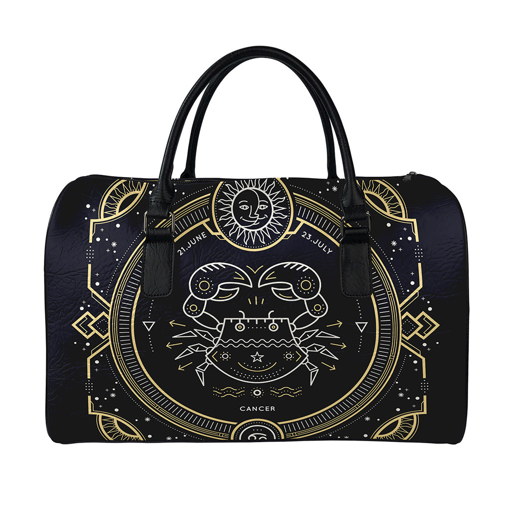 Vintage Cancer Zodiac Sign Print Leather Duffle Bag