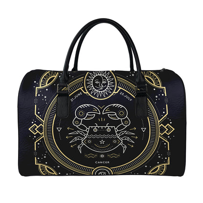 Vintage Cancer Zodiac Sign Print Leather Duffle Bag