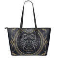 Vintage Cancer Zodiac Sign Print Leather Tote Bag With Zipper