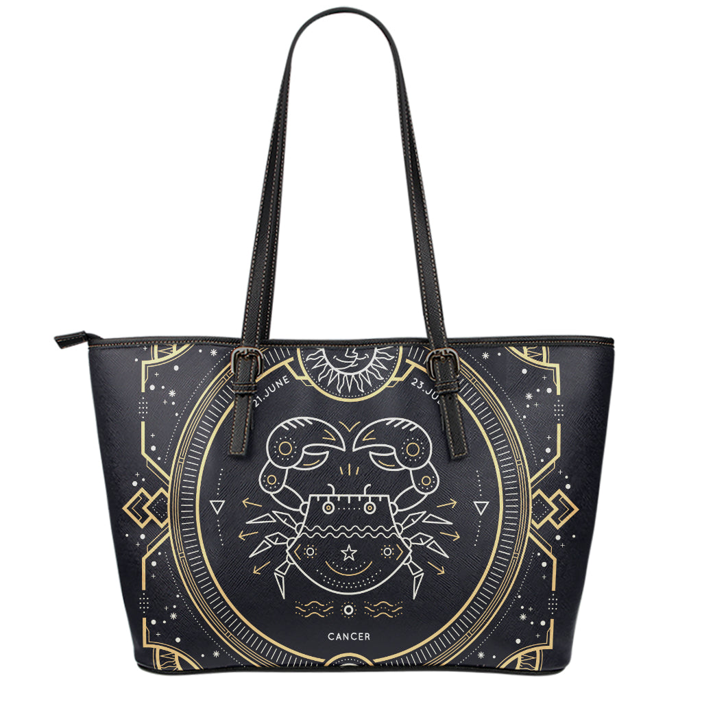 Vintage Cancer Zodiac Sign Print Leather Tote Bag