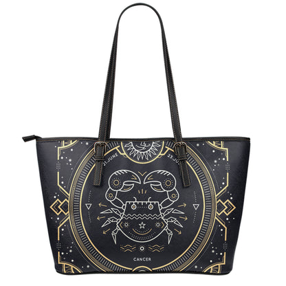 Vintage Cancer Zodiac Sign Print Leather Tote Bag