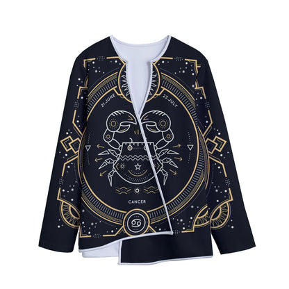 Vintage Cancer Zodiac Sign Print Long Sleeve Short Coat