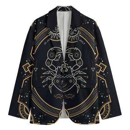 Vintage Cancer Zodiac Sign Print Men's Cotton Blazer