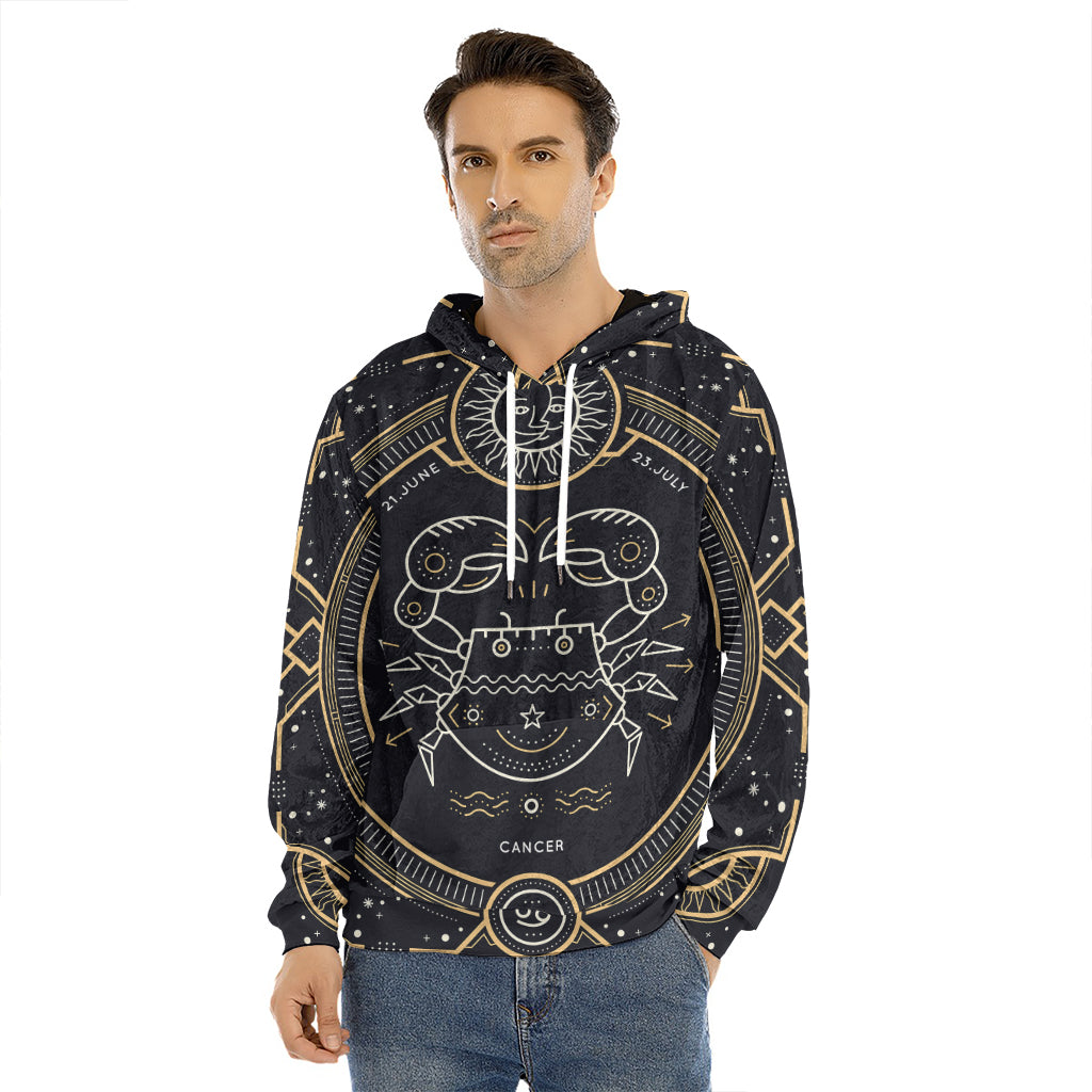 Vintage Cancer Zodiac Sign Print Men's Velvet Pullover Hoodie