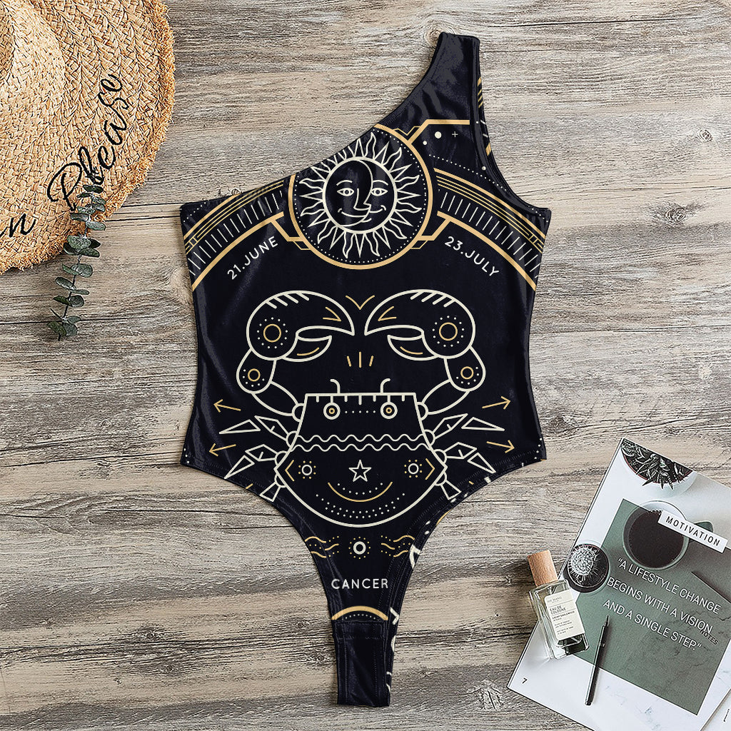 Vintage Cancer Zodiac Sign Print One Shoulder Bodysuit