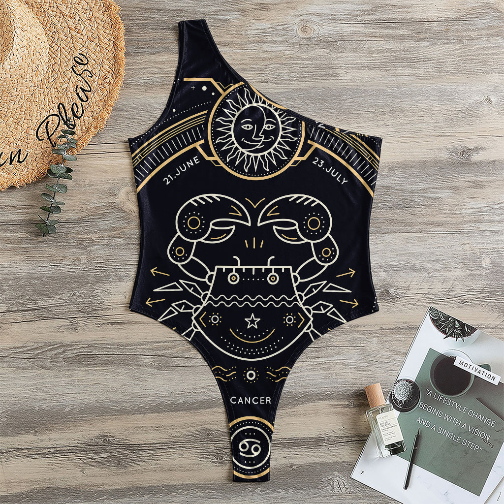 Vintage Cancer Zodiac Sign Print One Shoulder Bodysuit